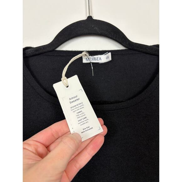 NWT Mersea Knit Gold Heart Patches Relaxed Oversized Step Hem Sweater One Size - Picture 7 of 7